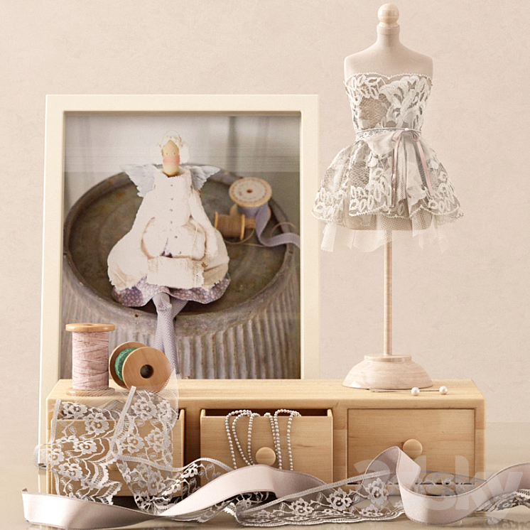 Decorative set with a mini mannequin 3DS Max - thumbnail 1