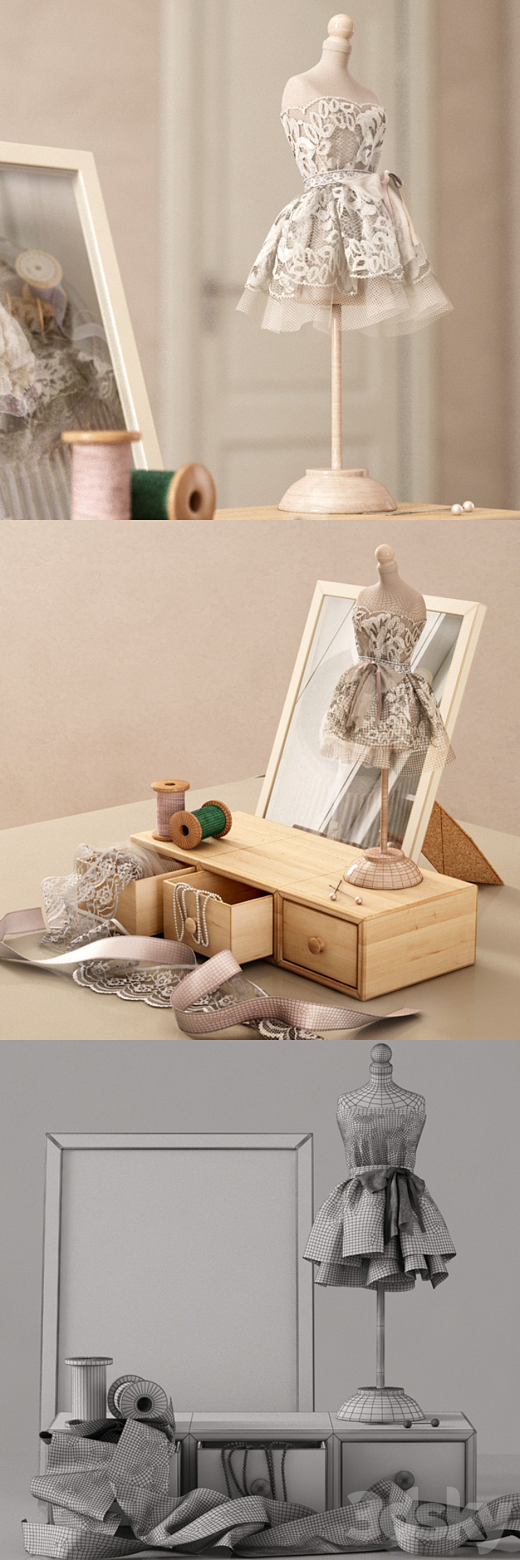 Decorative set with a mini mannequin 3D Model