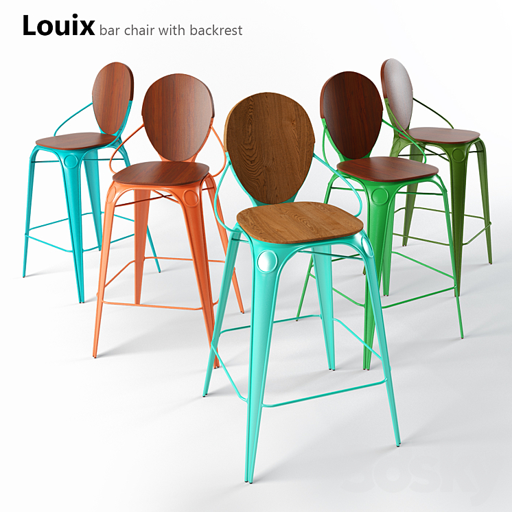 Louix bar stool with spinkoy_Louix bar chair with backrest 3DS Max - thumbnail 1