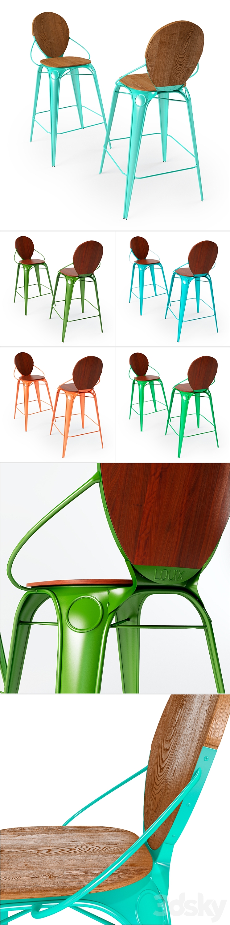 Louix bar stool with spinkoy_Louix bar chair with backrest 3DS Max - thumbnail 2