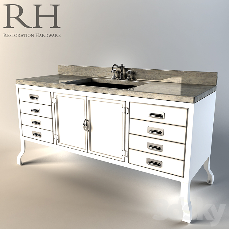 Restoration Hardware Pharmacy Vanity White Bathroom furniture 3D model