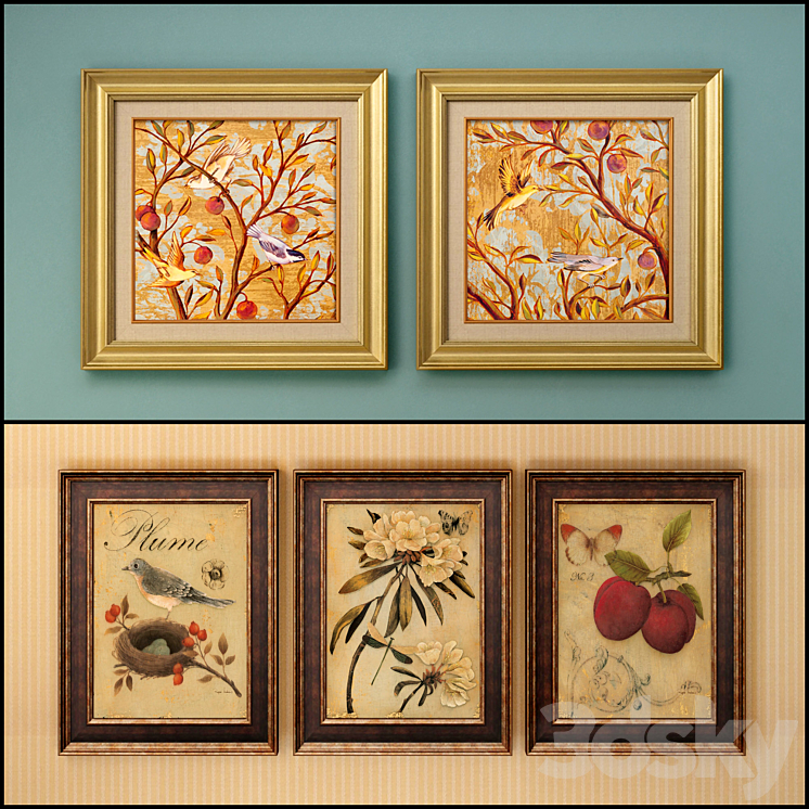 The picture in the frame: 13 pieces (collection 62) Birds 3D Model