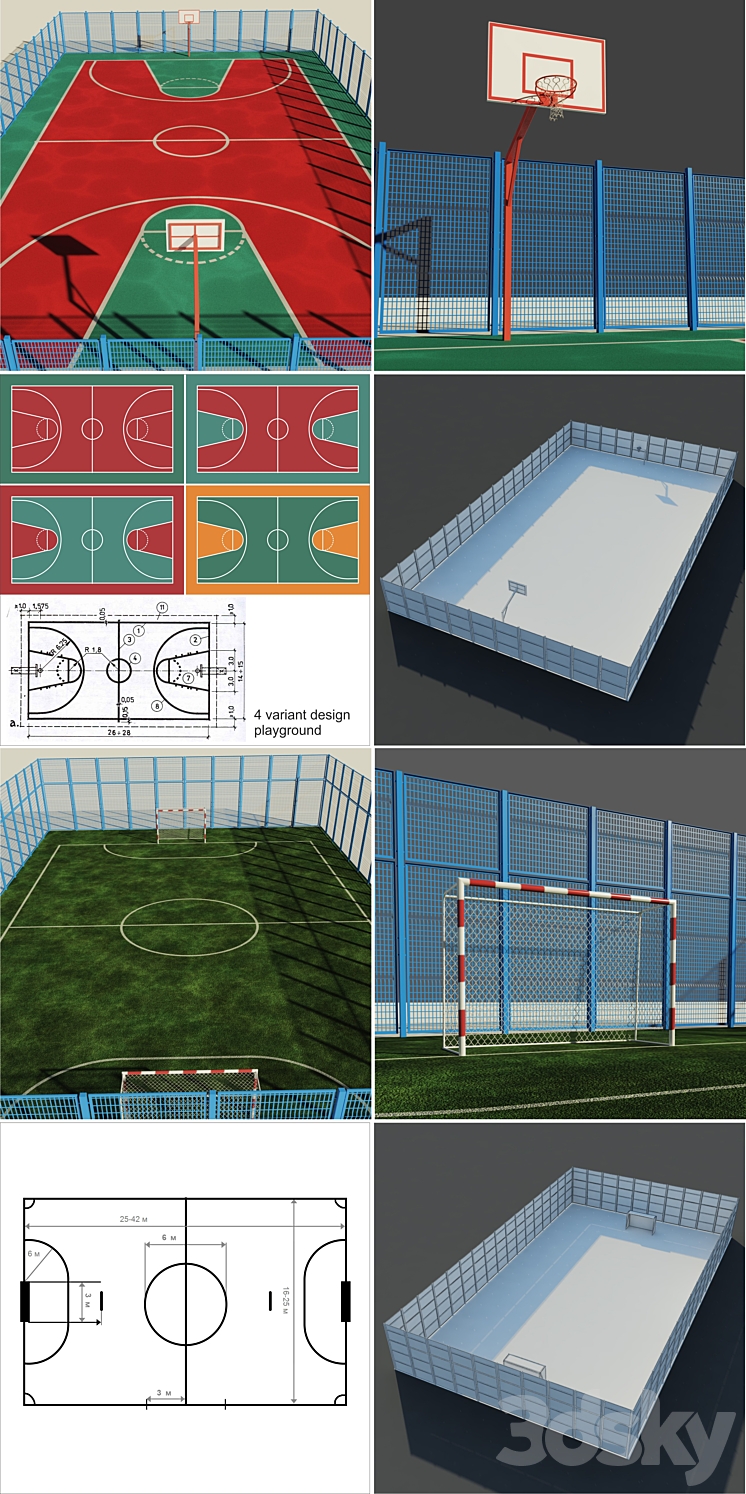 A set of sports fields - Set sport playground 3D Model Free