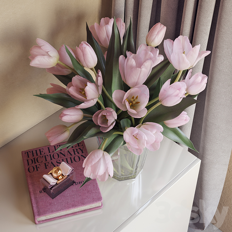 Decorative set with tulips 3D Model