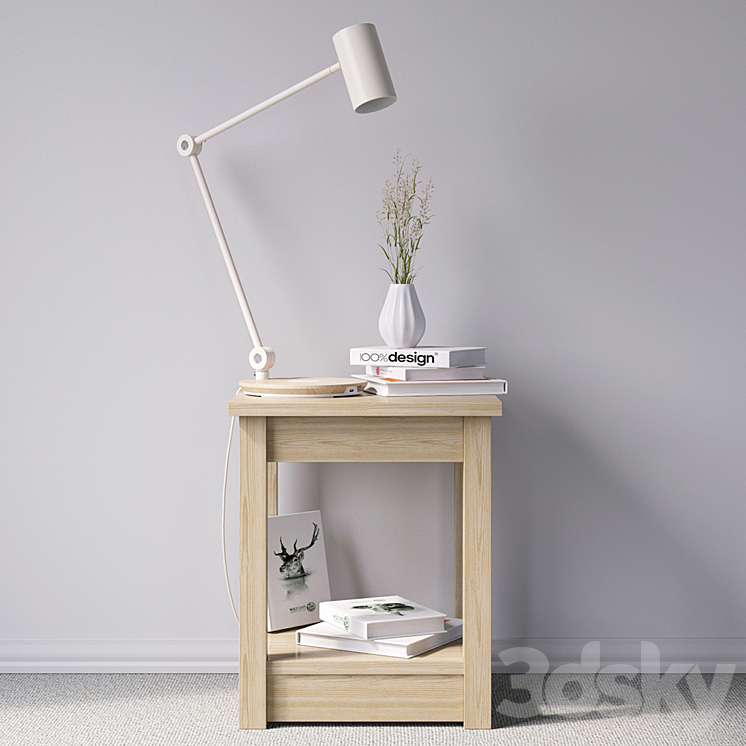 Bedside table with lamp 3DS Max - thumbnail 1