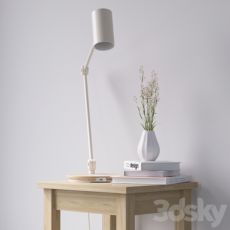 Bedside table with lamp 3DS Max - thumbnail 2
