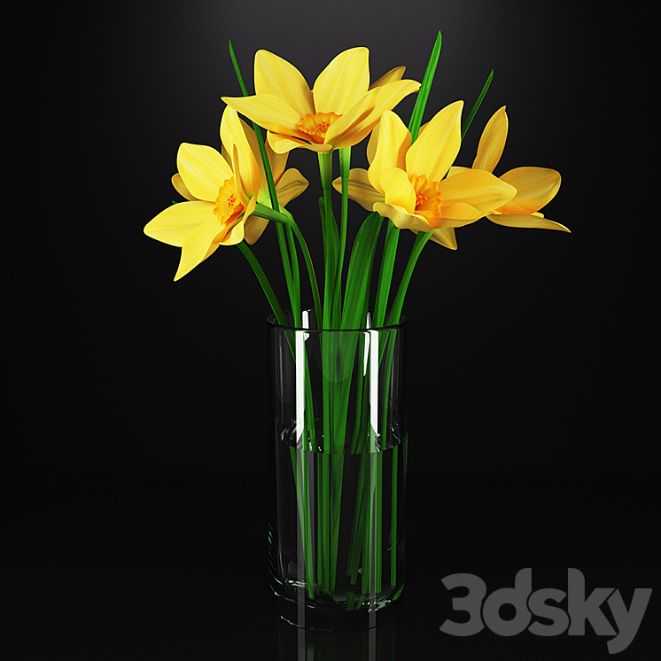 Daffodils in a glass vase 3DS Max - thumbnail 1