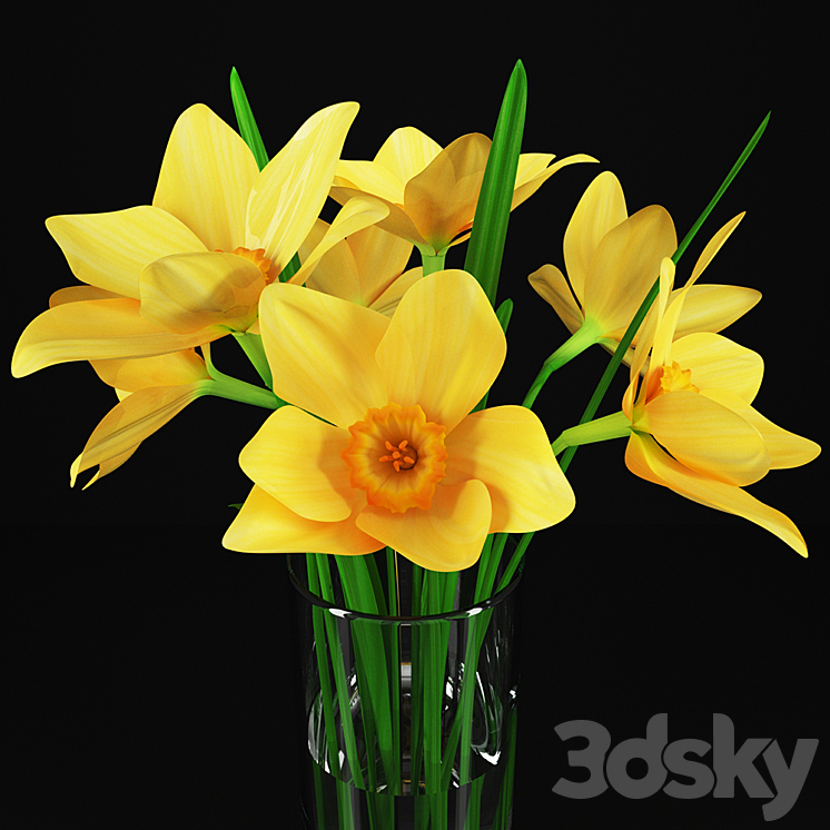 Daffodils in a glass vase 3DS Max - thumbnail 2
