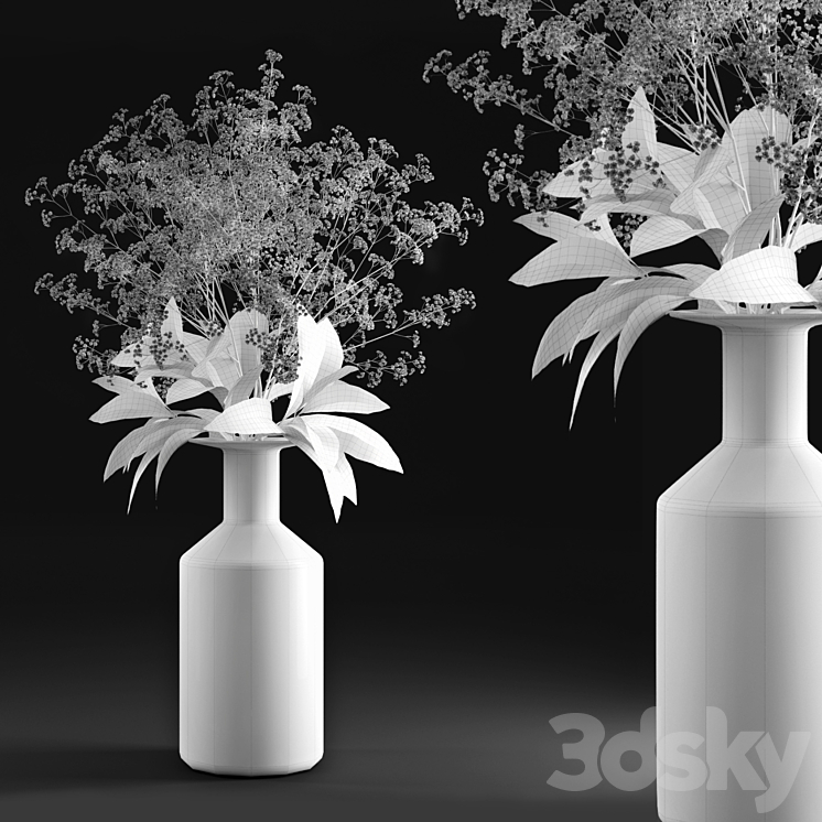 Gypsophila and magnolia leaves in bottle 3DS Max - thumbnail 2