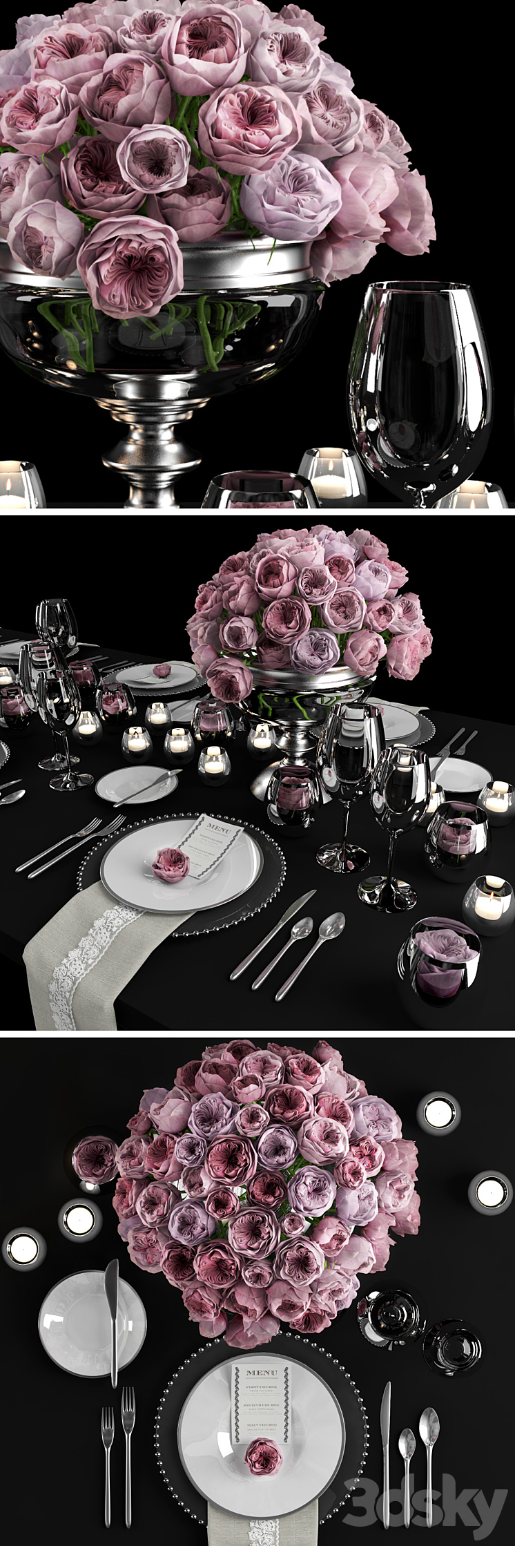 Serving with roses \/ Table setting with roses 3D Model