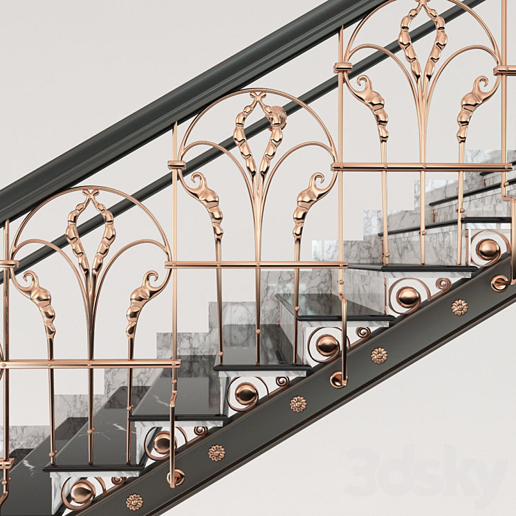 Classic Marble Copper Stairs 3D Model