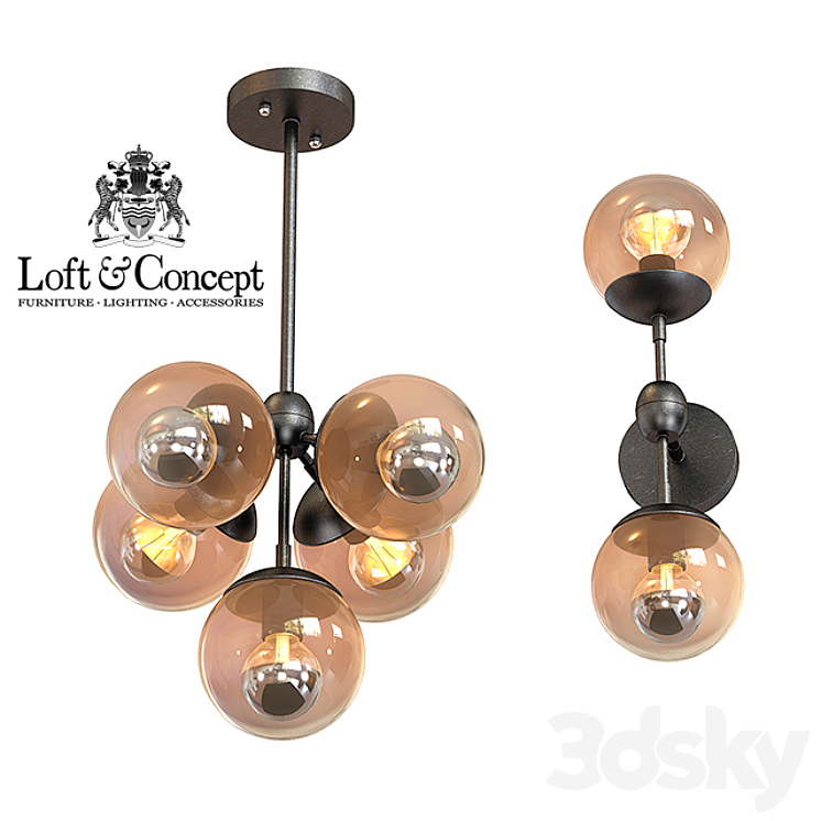 Chandelier Modo Chandelier 5 Globes 3DS Max - thumbnail 2