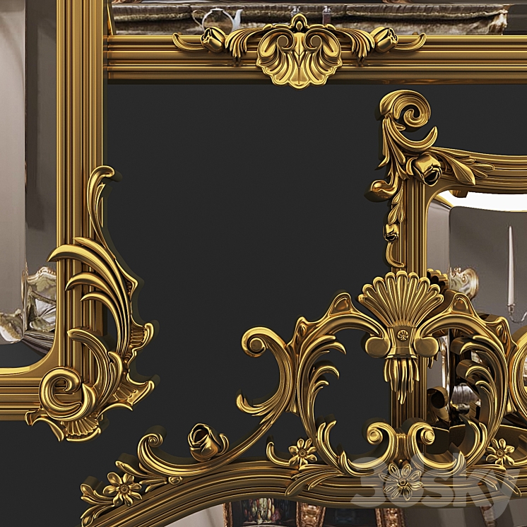 Ornate Giltwood Frame Formal Mirror 3D Model