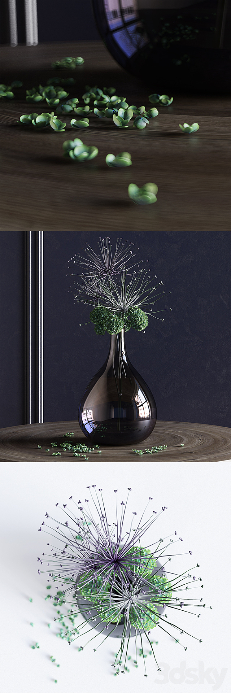 Flowers in a glass vase 3DS Max - thumbnail 2