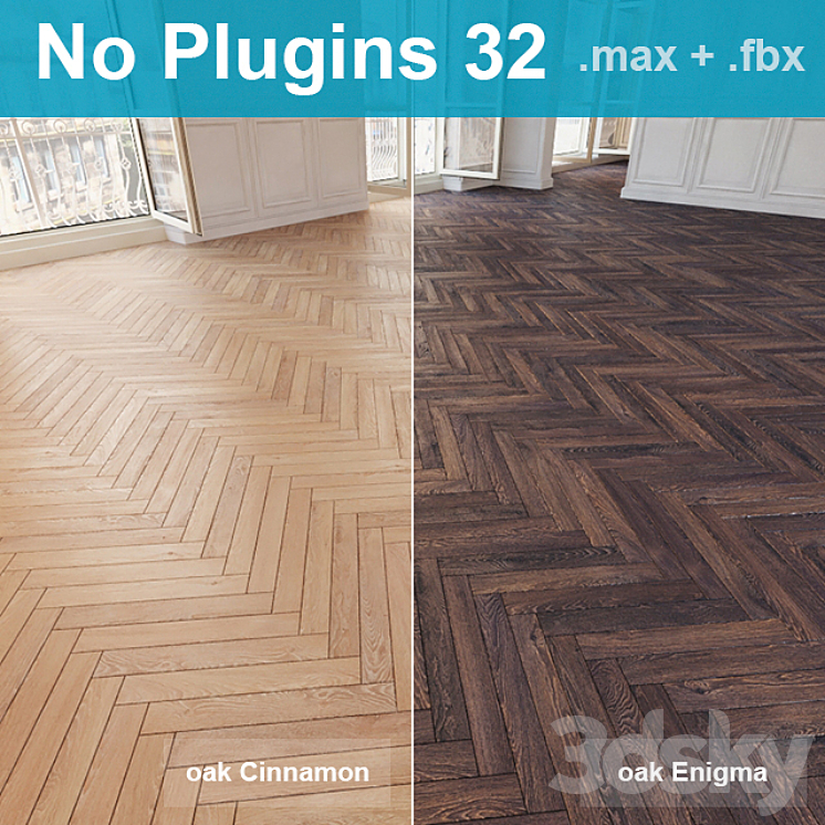 Herringbone parquet 32 ​​(2 species without the use of plug-ins) 3DS Max - thumbnail 1