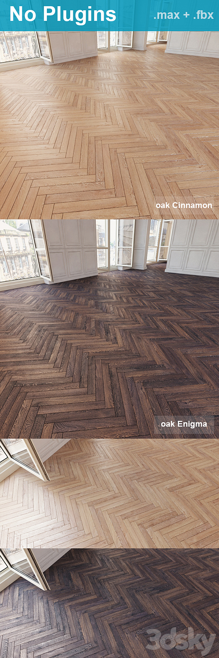 Herringbone parquet 32 ​​(2 species without the use of plug-ins) 3DS Max - thumbnail 2