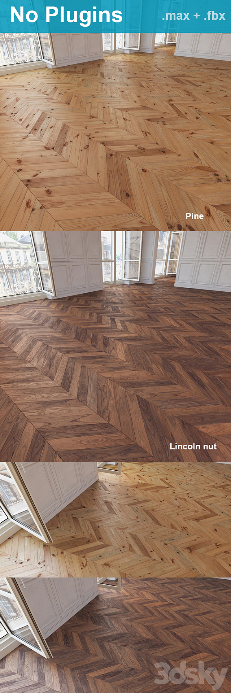 Herringbone parquet 33 (2 species without the use of plug-ins) 3D Model