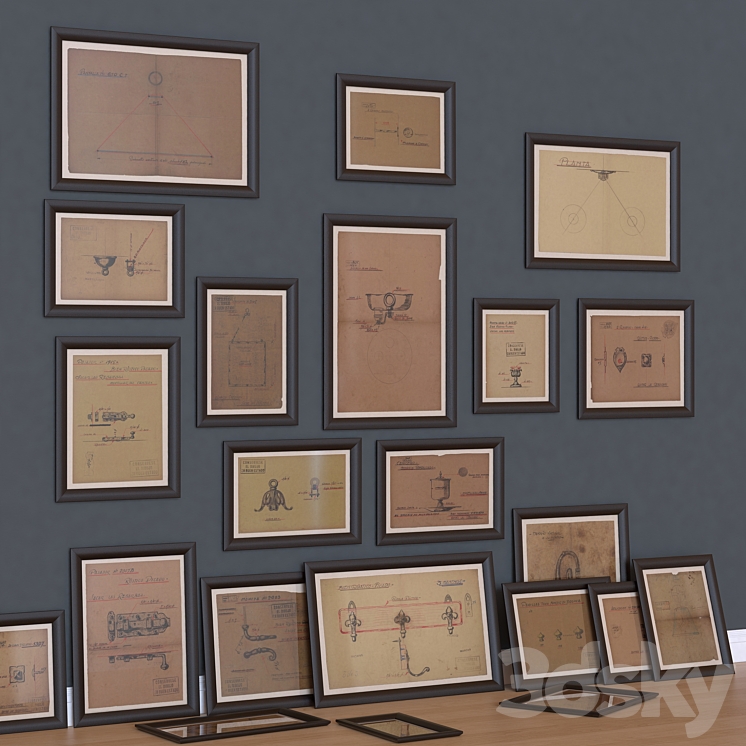 RH Original drawings by Jose Thenee Set 1 (25 pieces)（model:539987_Rectangle_Vray）