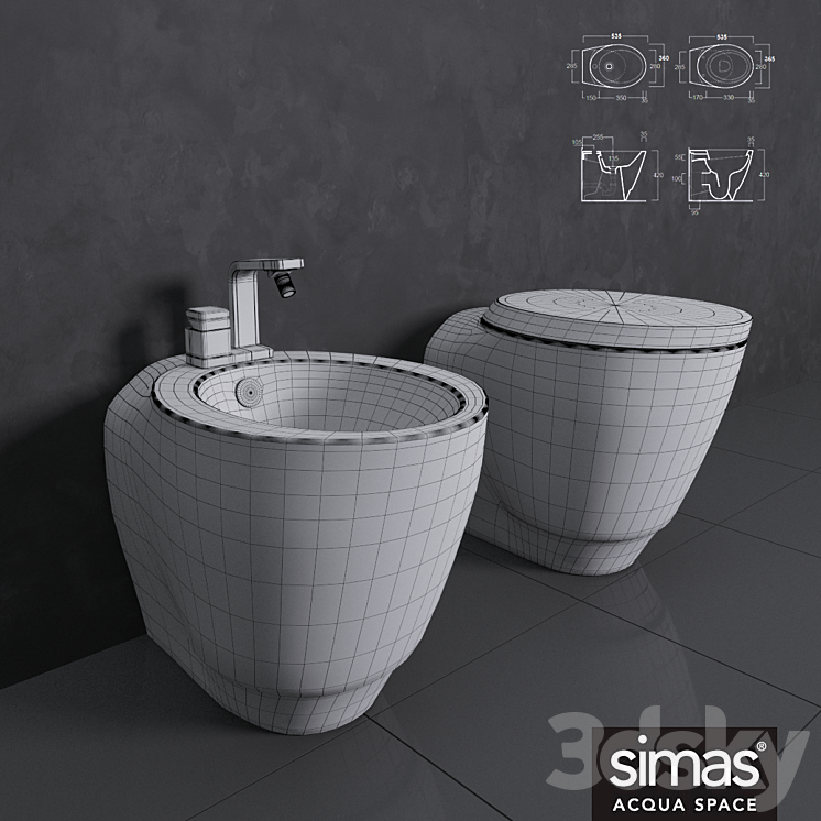 Simas bidet and toilet Bohémien 3DS Max - thumbnail 2