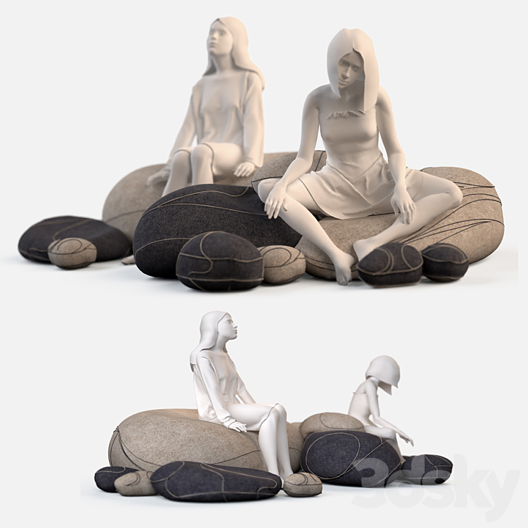 Floor cushions stones №2 (Smarin Factory) 3DS Max - thumbnail 1