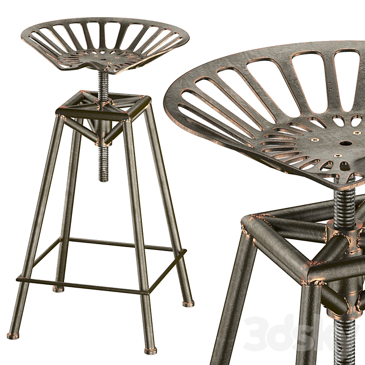Charlie Industrial Metal Design stool 3DS Max - thumbnail 1