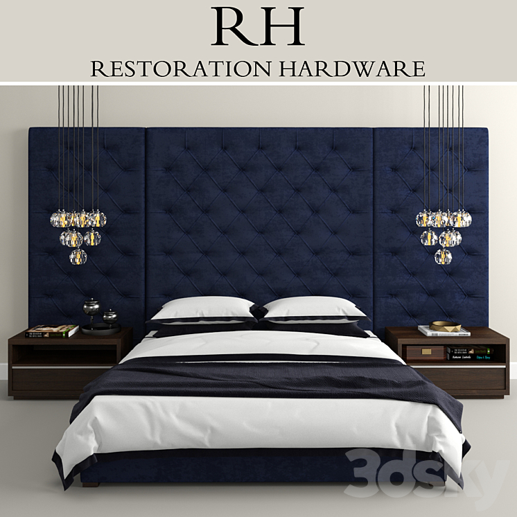 RH Modern custom tufted platform bed 3DS Max - thumbnail 1