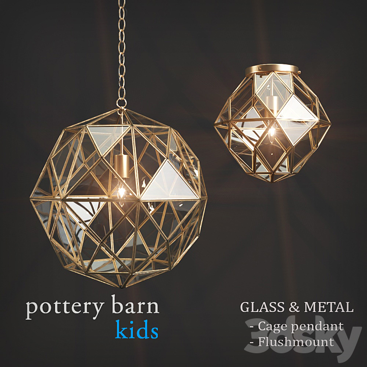Fixtures Pottery Barn Kids Glass & Metal Cage Pendant \/ Flushmount 3DS Max - thumbnail 1