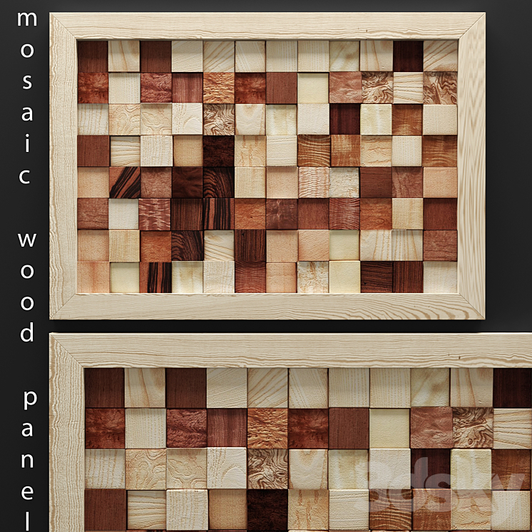 mosaic wood panel mosaic wooden picture bars timber abstraction 3DS Max - thumbnail 1
