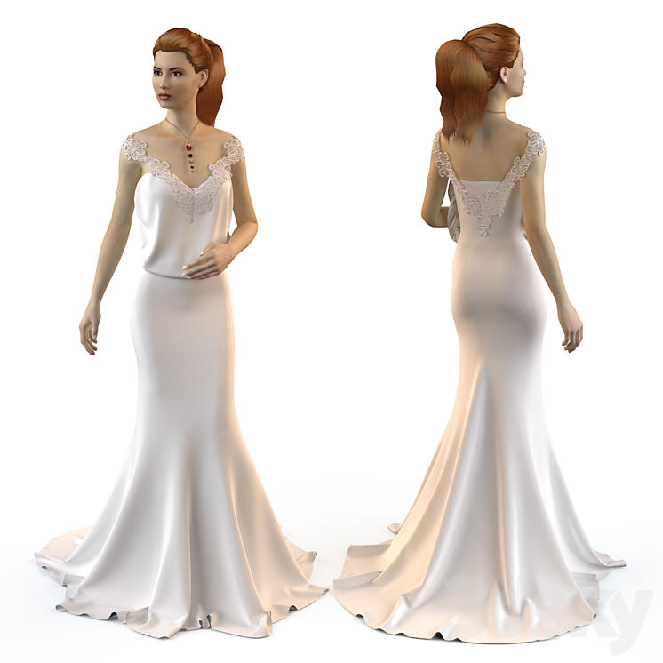 Wedding evening dress 3 3DS Max - thumbnail 1