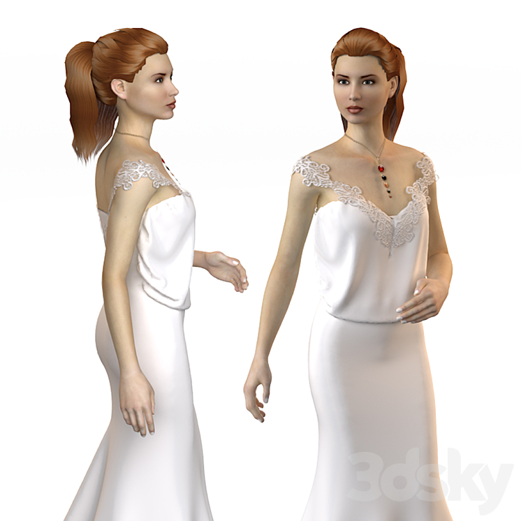 Wedding evening dress 3 3DS Max - thumbnail 2