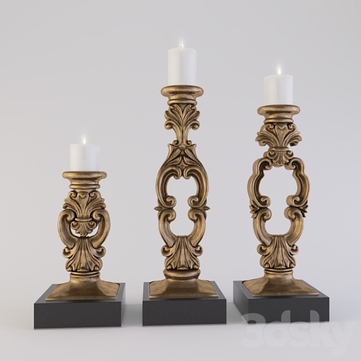 Candlesticks and candles (podsvechniki so svechami) 3DS Max - thumbnail 1