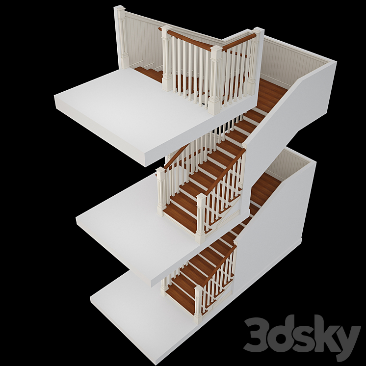 Stairs in colonial style 3D Model
