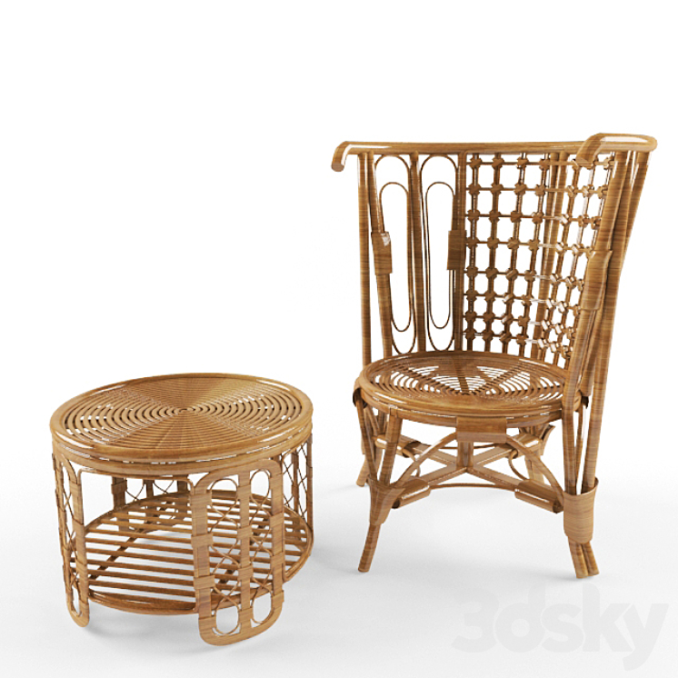 Cane Chair and table Table + Chair 3D model