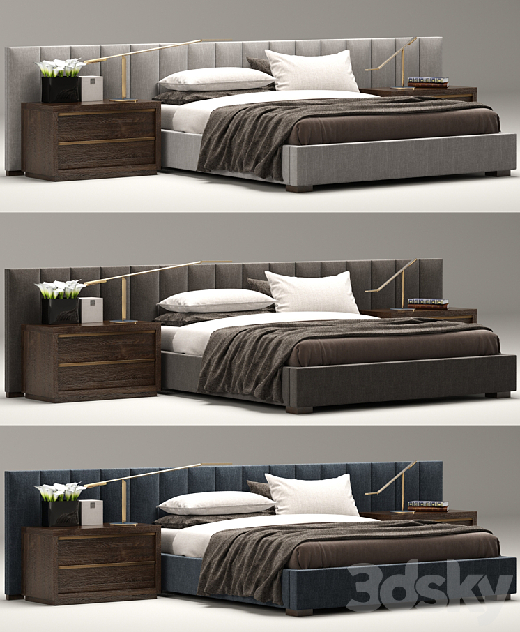 RH Modern custom vertical channel extended headboard bed 3D Model