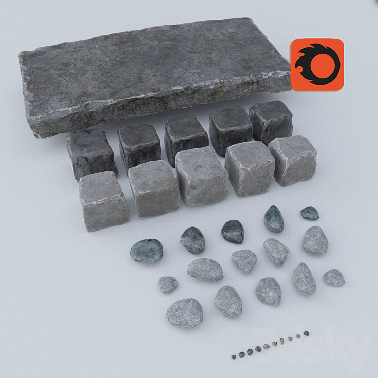Set stones (dry and wet) 3DS Max - thumbnail 1