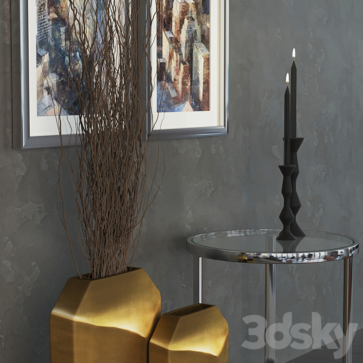 Dome Deco decor set a table with vases and paintings 3D Model