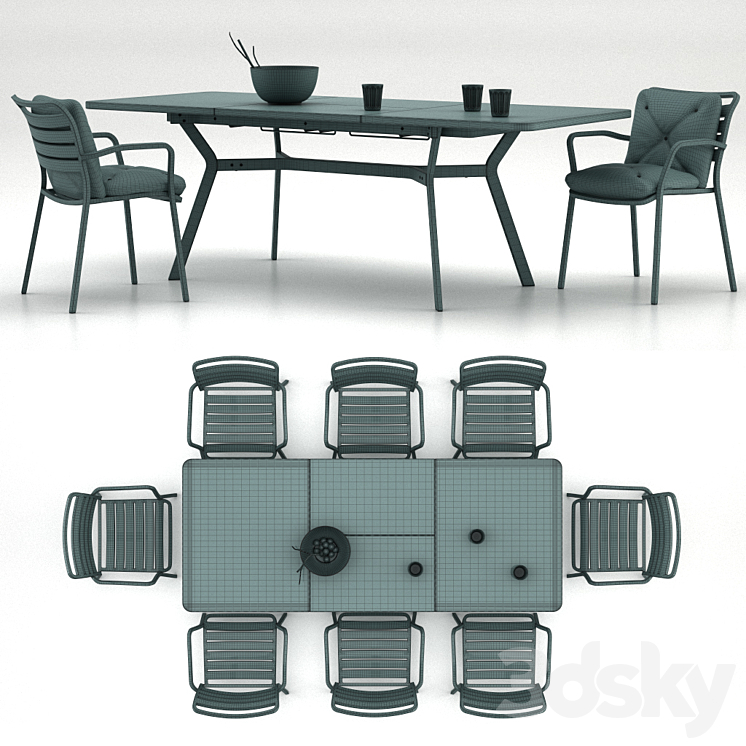 Table Ethimo Ocean rectangular table with a chair Ocean dining chair with accessories 3DS Max - thumbnail 2