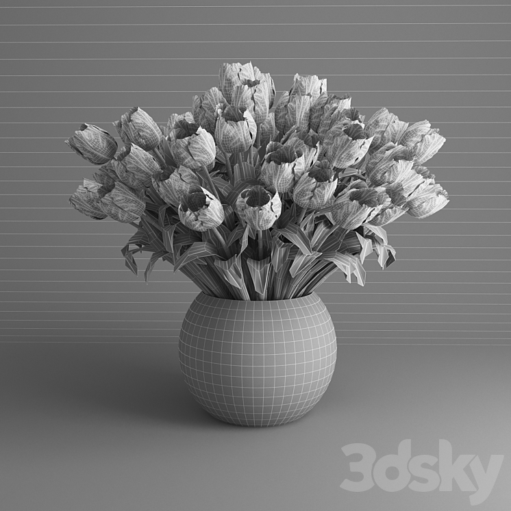 White tulips in a vase 3D Model