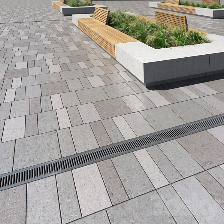 Paving \/ street furniture 02 3D Model