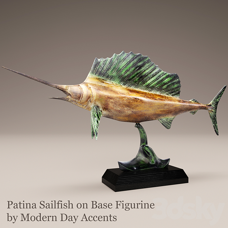 Patina Sailfish swordfish swordfish fish swordfish sculpture statue figurine sea marine wooden 3DS Max - thumbnail 1
