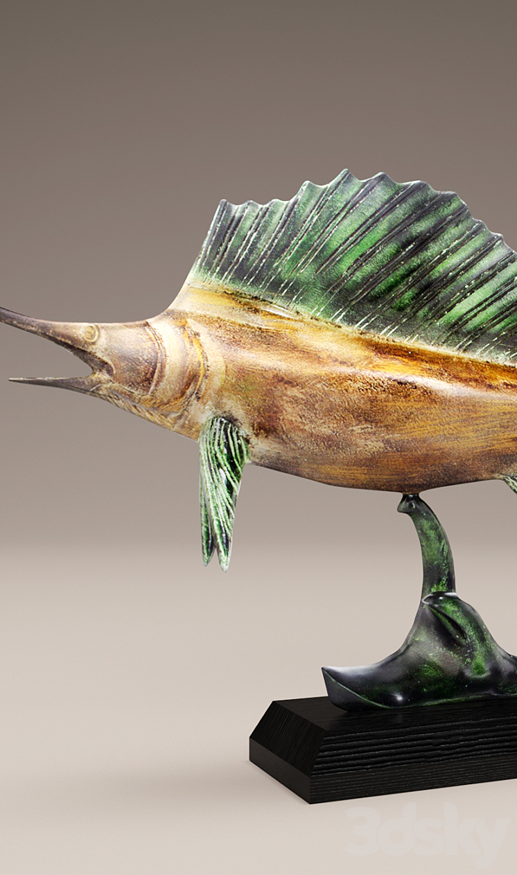 Patina Sailfish swordfish swordfish fish swordfish sculpture statue figurine sea marine wooden 3DS Max - thumbnail 2
