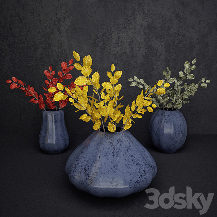 Vase with leaves 3DS Max - thumbnail 1