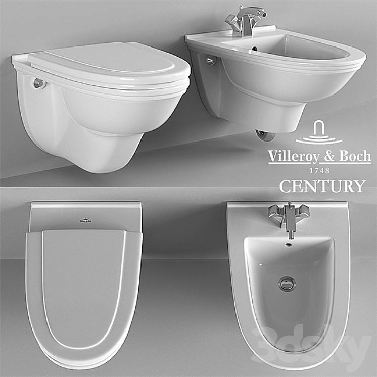 Suspended toilet and bidet Villeroy Boch Century 3DS Max - thumbnail 1