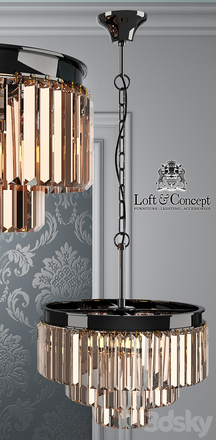 Chandelier RH 1920s Odeon Smoke Glass Fringe Chandelier - 3 rings 3D Model