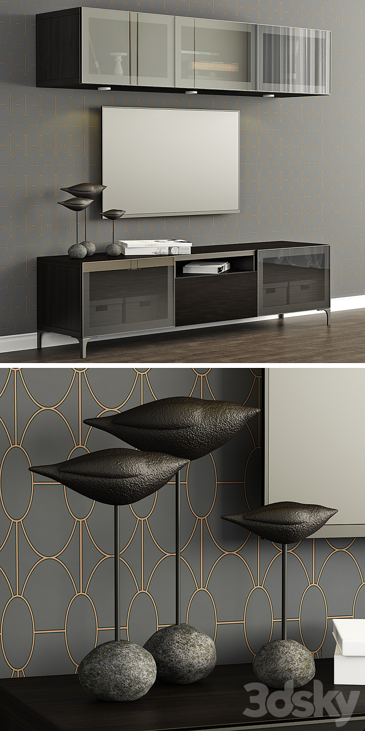 Cupboard for TV and multimedia Ikea Besta \/ Best with shelves. 3D Model
