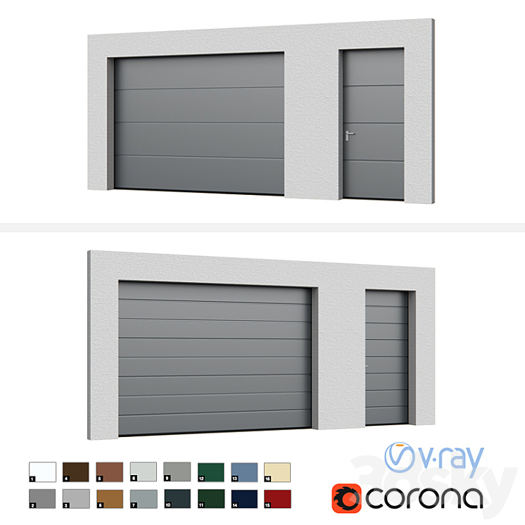 Sectional doors Hormann LPU open \/ closed with side door 3DS Max - thumbnail 1