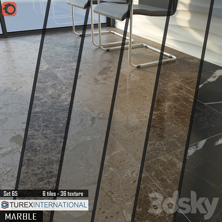 TUREX INTERNATIONAL Marble Tiles Set of 65 3D Model