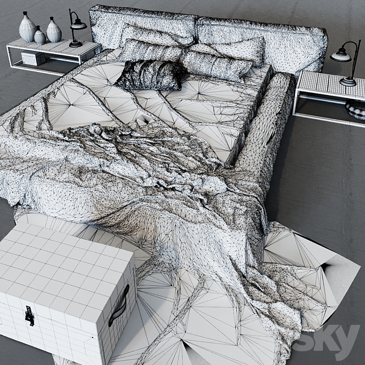 Bed Illini in loft 3DS Max - thumbnail 2