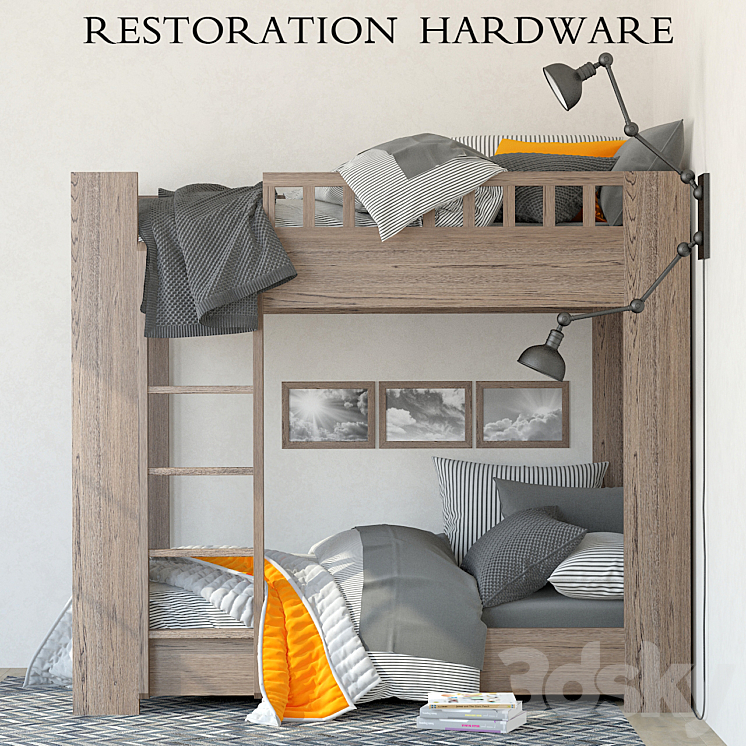 3DSKY Restoration Hardware Callum Bunk Bed 3D Model NEW UPDATE 2024