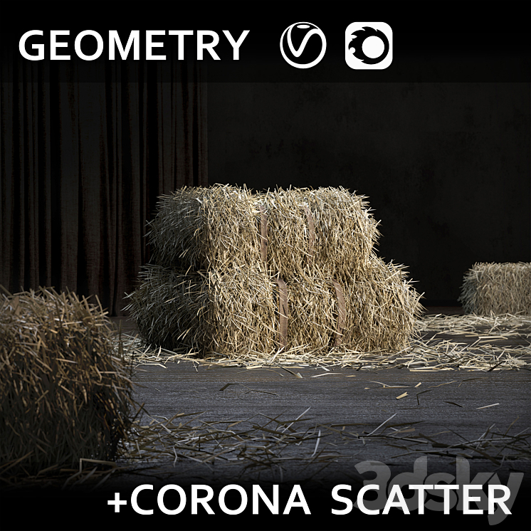 Straw bale (GEOMETRY + SCATTER) 3DS Max - thumbnail 1